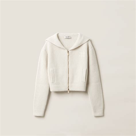 miu miu houndstooth cardigan|Chalk White Wool And Cashmere Knit Cardigan .